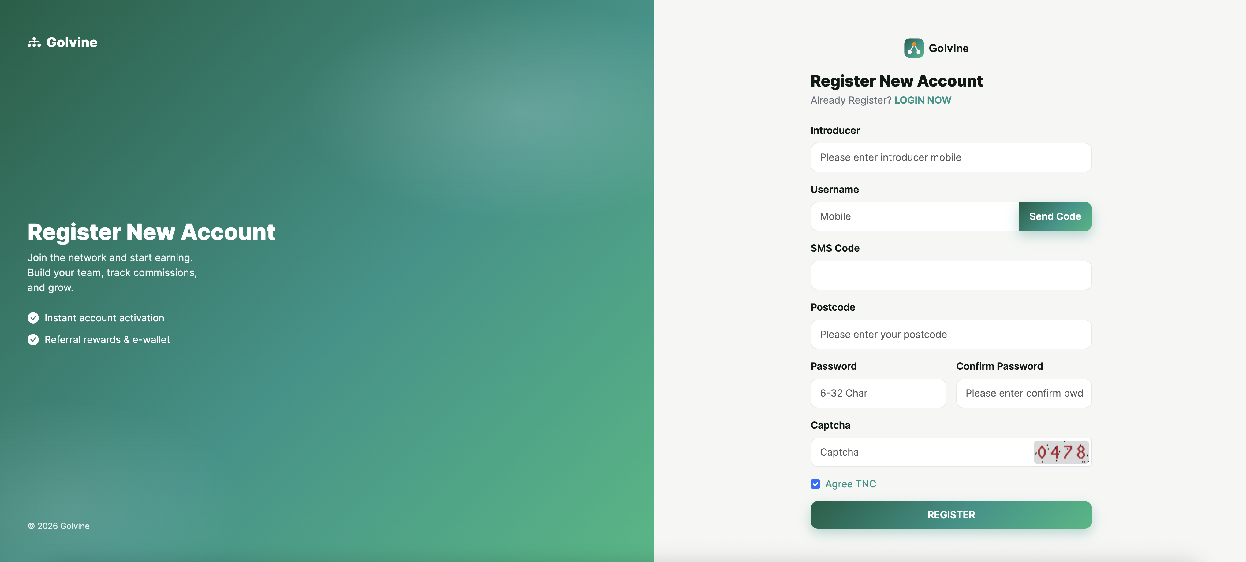 Register page